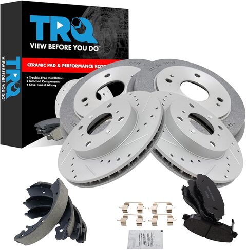 TRQ Front & Rear Brake Pad & Rotor,Shoe & Drum Kit Premium G-Coated Ceramic Performance Compatible with 1998-2002 Honda Accord in Kuwait
