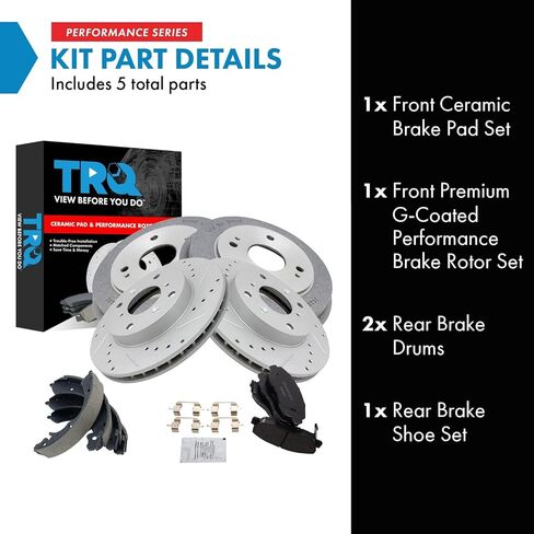 TRQ Front & Rear Brake Pad & Rotor,Shoe & Drum Kit Premium G-Coated Ceramic Performance Compatible with 1998-2002 Honda Accord in Kuwait