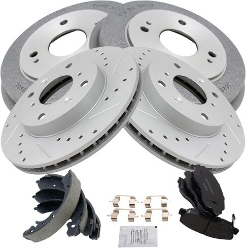 TRQ Front & Rear Brake Pad & Rotor,Shoe & Drum Kit Premium G-Coated Ceramic Performance Compatible with 1998-2002 Honda Accord in Kuwait