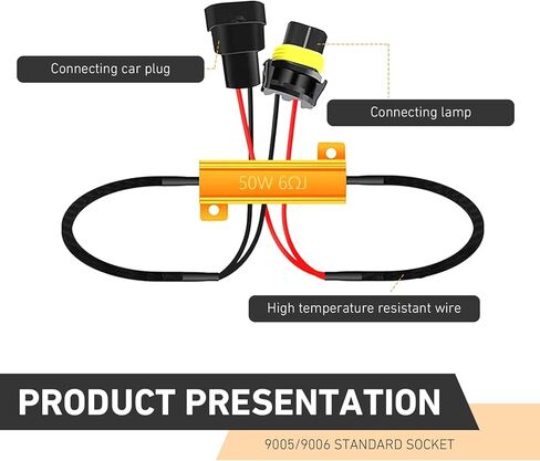 2 PCS Car 9005/9006 LED Light Bulb Decoder Kit, 50W 6Ohm Anti Flicker Error Decoder, Fog Light Bulb Load Relay Harness Adapter, for 9005/9006 LED Bulb Assemblies (Black) in Kuwait