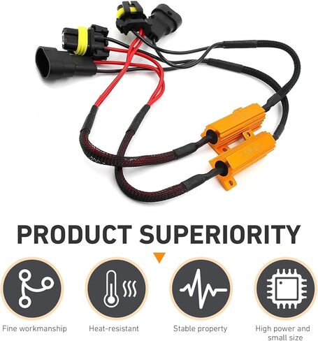 2 PCS Car 9005/9006 LED Light Bulb Decoder Kit, 50W 6Ohm Anti Flicker Error Decoder, Fog Light Bulb Load Relay Harness Adapter, for 9005/9006 LED Bulb Assemblies (Black) in Kuwait