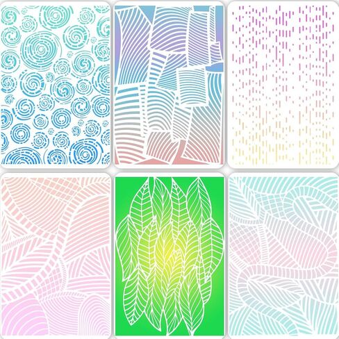 6Pcs 6 Styles Mixed Media Stencils Abstract Texture Stencils 12 x 8.3 Inch Leaves Lines Textures Pattern Rectangle PET Plastic Hollow Out Drawing Templates for Wood Wall Glass DIY Crafts in Kuwait