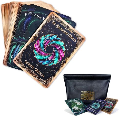 The Earthlight Fables Oracle Cards with Soft PU Pouch - 45 Plant & Crystal Deck. Portable Spirit Altar & Meditation Gift for Beginners,Green Witches & Self-Care (Black & Gold Foil) in Saudi Arabia