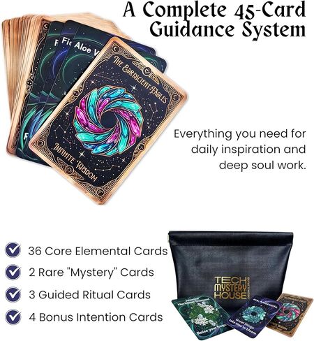 The Earthlight Fables Oracle Cards with Soft PU Pouch - 45 Plant & Crystal Deck. Portable Spirit Altar & Meditation Gift for Beginners,Green Witches & Self-Care (Black & Gold Foil) in Saudi Arabia