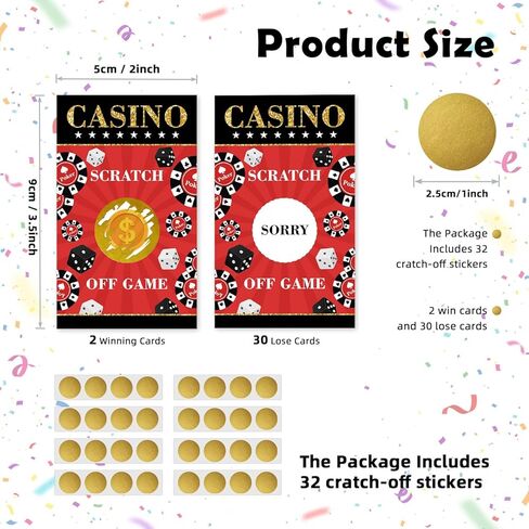 Casino Funny Party Game Scratch Off Cards 32Pcs, Casino Night Holiday Event Raffle Tickets, Lottery Game for Group Activity, Business Birthday Party Favors Adult Party Events Supplies in Saudi Arabia