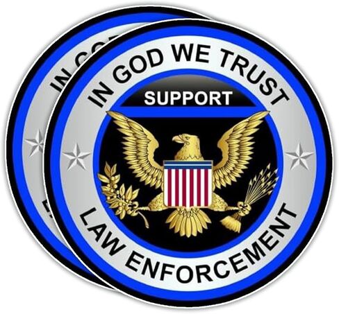 in God We Trust Law Enforcement Vinyl Sticker Decal - 4 Inches - Patriotic Decals for Vehicles Car Truck Window Bumper Laptop Tablet Tumbler Water Bottle and Any Smooth Surface 2 Pack in Kuwait