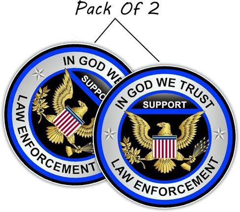in God We Trust Law Enforcement Vinyl Sticker Decal - 4 Inches - Patriotic Decals for Vehicles Car Truck Window Bumper Laptop Tablet Tumbler Water Bottle and Any Smooth Surface 2 Pack in Kuwait