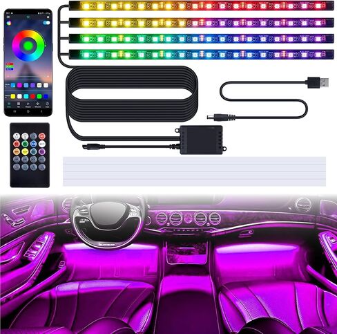 BFXM 72 أضواء LED للسيارة، أضواء شريط LED 5 فولت مع محول USB، التطبيق والتحكم عن بعد لمزامنة الموسيقى وتغيير اللون، أضواء السيارة الداخلية لديكور السيارة، ملحقات السيارة للنساء والرجال in Kuwait