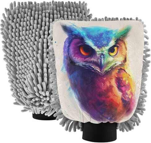 ALAZA Owl Watercolor Car Wash Mitt Scratch Free, 2 Pack Absorbent Microfiber/Chenille Washing & Drying Mitts, L in Saudi Arabia