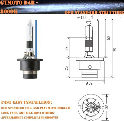 D4R Xenon Bulb for 2008 2009 2010 Toyota Avalon Headlight HID Low Beam Model with 35W 90981-20029 Headlamp, 8000K White Blue Lamp Direct Replacement OEM 4300K D4RC1 Dipped Light, 2-Pack in Kuwait