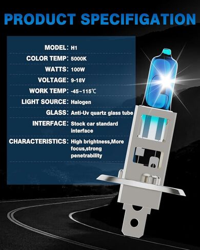 H1 Halogen Headlight/Fog Light 12V 100W White 5000K High/Low Beam Super Bright, 2 pack in Saudi Arabia