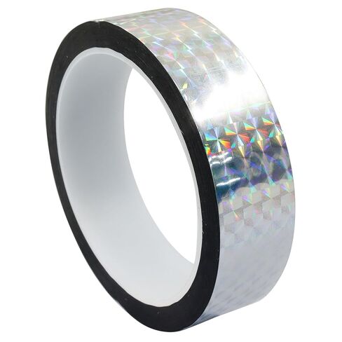 Jiozermi 0.47 Inch Self-Adhesive Holographic Reflective Tape, Glitter Duct Tape Prism Tape for Keep Birds Away, DIY Art, Daily Use, Craft Project, Home Decoration, Holiday Packing(Silver,55Yard) in Kuwait