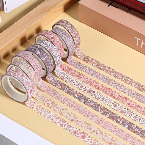 8 Rolls Floral Washi Tape, Cute Washi Tape Thin Retro Decorative Antique Patterns Masking Tapes for Arts,DIY Crafts,Journals,Planners,Scrapbook,Junk Journal,Wrapping in Kuwait