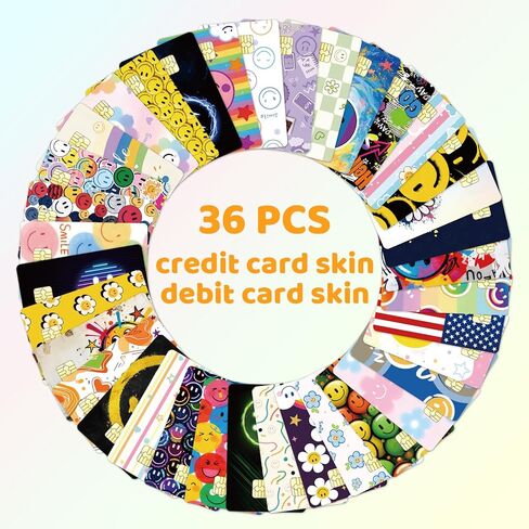 36PCS Smiling Credit Card Skin Stickers, Debit Card Skin Stickers Removable PVC Waterproof, No Duplicates, Personalized Transportation Bus Card Skin in Saudi Arabia