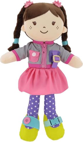 Linzy 15" Learn to Dress Stuffed Doll with Grey Jacket, Educational Montessori Doll for Toddlers, Soft Buckle Toy Gifts for 2 Year Old Girls in Saudi Arabia