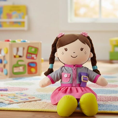 Linzy 15" Learn to Dress Stuffed Doll with Grey Jacket, Educational Montessori Doll for Toddlers, Soft Buckle Toy Gifts for 2 Year Old Girls in Saudi Arabia