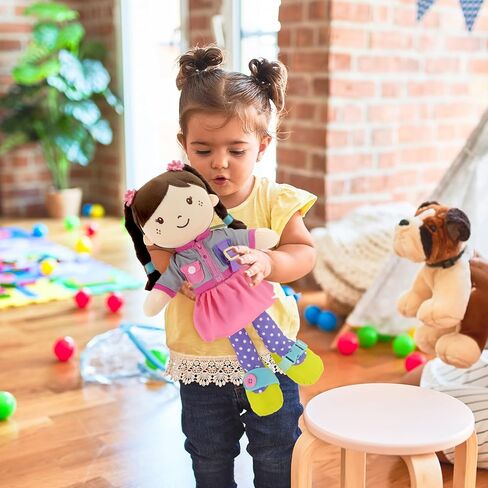 Linzy 15" Learn to Dress Stuffed Doll with Grey Jacket, Educational Montessori Doll for Toddlers, Soft Buckle Toy Gifts for 2 Year Old Girls in Saudi Arabia