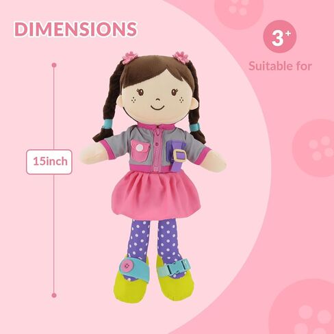Linzy 15" Learn to Dress Stuffed Doll with Grey Jacket, Educational Montessori Doll for Toddlers, Soft Buckle Toy Gifts for 2 Year Old Girls in Saudi Arabia