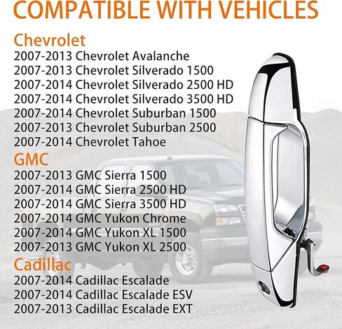 22738721 Exterior Chrome Door Handle Front Left Driver Side Fit for 2007-2013 GMC Sierra Yukon XL Denali, Chevy Tahoe Avalanche Silverado Suburban, Cadillac Escalade ESV. Replaces# 20828258, 22738721 in Saudi Arabia