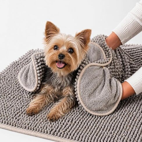 Pet 2-in-1 Dog Towel & Mat – Transforms from Drying to Bath Mat, Ultra Soft, Absorbent & Quick-Drying, Machine Washable Dog Towels with Detachable Non-Slip Mat and Hand Pockets (Large) in Kuwait