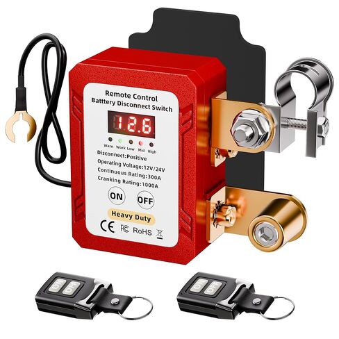 300A Remote Battery Disconnect Switch 12V 24V Adaptive, Anti-Theft Wireless Battery Cut Off Switch with Smart LED Voltage Monitor, Upgraded Positive Terminal Kill Switch for Car Truck RV in Saudi Arabia