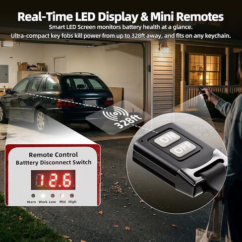 300A Remote Battery Disconnect Switch 12V 24V Adaptive, Anti-Theft Wireless Battery Cut Off Switch with Smart LED Voltage Monitor, Upgraded Positive Terminal Kill Switch for Car Truck RV in Saudi Arabia
