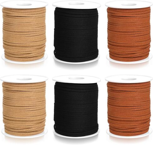 6 Rolls Flat Leather String Cord, Suede Ribbon for Jewelry Making, Leather String Cord for Crafting, Necklace, Bracelets, Braiding, Wraps, Boot Laces, Baseball Glove Repair (3 Color) in Saudi Arabia
