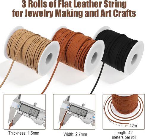 6 Rolls Flat Leather String Cord, Suede Ribbon for Jewelry Making, Leather String Cord for Crafting, Necklace, Bracelets, Braiding, Wraps, Boot Laces, Baseball Glove Repair (3 Color) in Saudi Arabia