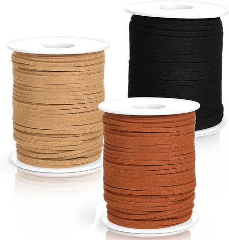 6 Rolls Flat Leather String Cord, Suede Ribbon for Jewelry Making, Leather String Cord for Crafting, Necklace, Bracelets, Braiding, Wraps, Boot Laces, Baseball Glove Repair (3 Color) in Saudi Arabia