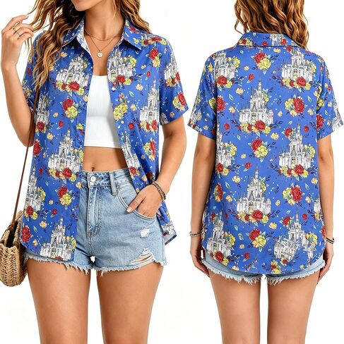 Magical Shirt for Women Magic Kingdom Tshirt Hawaiian Shirts Funny Castle Graphic Tee Family Holiday Vacation Button Up Tops in Saudi Arabia