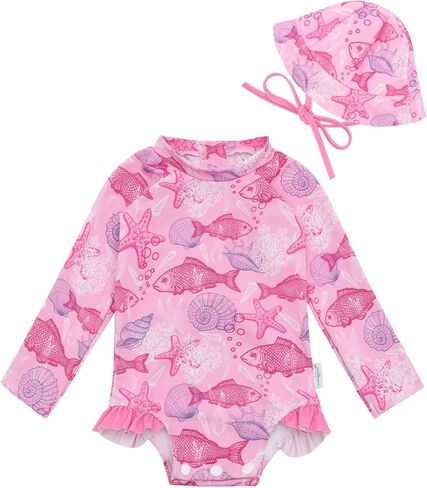 Babygoal Baby Girls Sleeve Long One One Rash Guard Swimsuit مع سحاب ، UPF 50+ حماية من أشعة الشمس in Kuwait