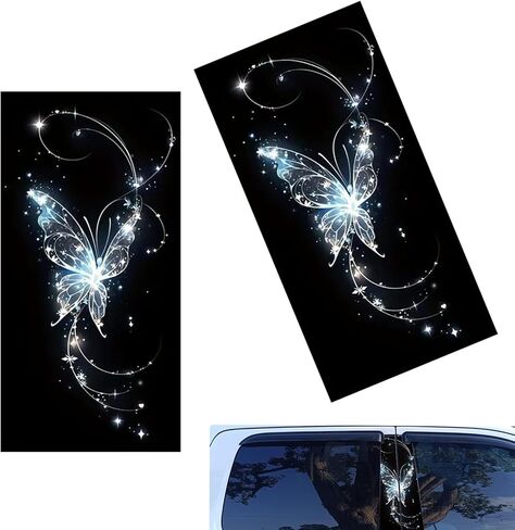 2 PCS Car B Pillar Stickers, Waterproof Butterfly Design Automotive Door Pillar Decor Decals, Self-Adhesive Car Side Scratch Cover Decal, Universal for Most Cars (Blue) in Saudi Arabia