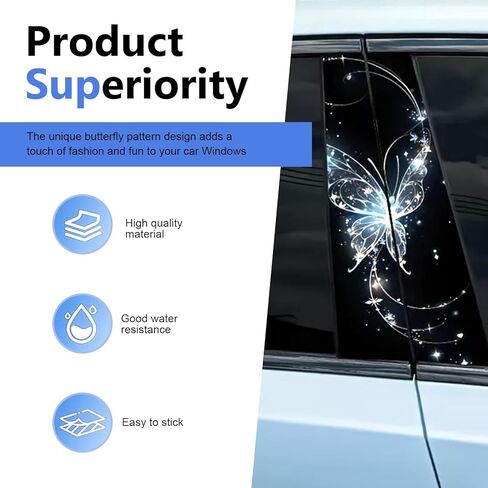 2 PCS Car B Pillar Stickers, Waterproof Butterfly Design Automotive Door Pillar Decor Decals, Self-Adhesive Car Side Scratch Cover Decal, Universal for Most Cars (Blue) in Saudi Arabia