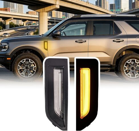 LED Fender Side Marker Turn Signal Lights for Ford Bronco Sport 2021-2024 Base Badlands Outer Banks, Amber Sequential Flash, Plug & Play, 2PCS (for 6-pin Only, NOT Fit Full Size Bronco) in Saudi Arabia