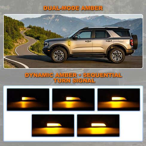 LED Fender Side Marker Turn Signal Lights for Ford Bronco Sport 2021-2024 Base Badlands Outer Banks, Amber Sequential Flash, Plug & Play, 2PCS (for 6-pin Only, NOT Fit Full Size Bronco) in Saudi Arabia