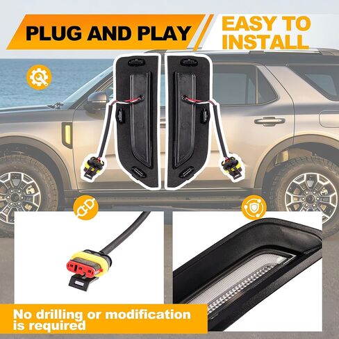 LED Fender Side Marker Turn Signal Lights for Ford Bronco Sport 2021-2024 Base Badlands Outer Banks, Amber Sequential Flash, Plug & Play, 2PCS (for 6-pin Only, NOT Fit Full Size Bronco) in Saudi Arabia