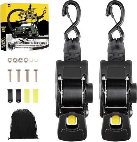 Hifybaty 2PCS Retractable Ratchet Straps - Heavy Duty Transom Tie Downs 2in x 4ft Ratchet Straps for Boat Trailer - Extra Mounting Brackets & Bolt Set, Boat Accessories, Break Strength 2200LBS/998KG in Saudi Arabia