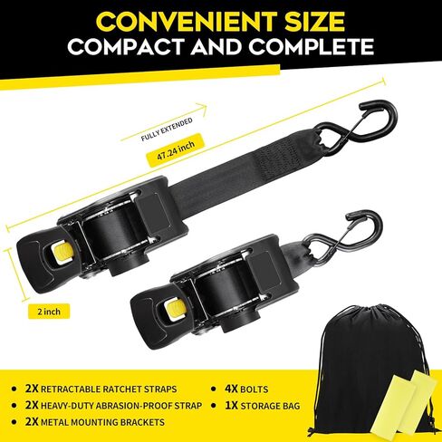 Hifybaty 2PCS Retractable Ratchet Straps - Heavy Duty Transom Tie Downs 2in x 4ft Ratchet Straps for Boat Trailer - Extra Mounting Brackets & Bolt Set, Boat Accessories, Break Strength 2200LBS/998KG in Saudi Arabia