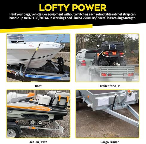 Hifybaty 2PCS Retractable Ratchet Straps - Heavy Duty Transom Tie Downs 2in x 4ft Ratchet Straps for Boat Trailer - Extra Mounting Brackets & Bolt Set, Boat Accessories, Break Strength 2200LBS/998KG in Saudi Arabia