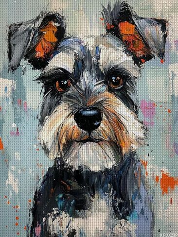 Schnauzer Dog Stamped Cross Stitch Kits, Cute Dog Embroidery Kits for Beginners Adults, Patterns Dimensions Counted Cross Stitch Kits Arts Craft Kits 11CT, 12x16 inch in Saudi Arabia