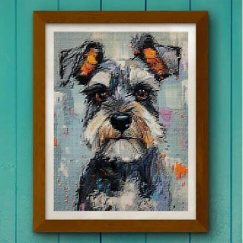 Schnauzer Dog Stamped Cross Stitch Kits, Cute Dog Embroidery Kits for Beginners Adults, Patterns Dimensions Counted Cross Stitch Kits Arts Craft Kits 11CT, 12x16 inch in Saudi Arabia