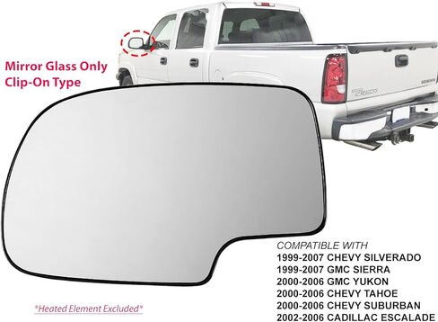 زجاج مرآة بديل APA غير مسخن مع لوحة دعم لـ 1999-2007 SILVERADO SIERRA 1500 2500 3500 الجانب الأيسر للسائق 12477843 GM1324105 in Kuwait