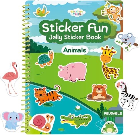 Jelly Sticker Book for Kids 3-6 Years, Reusable Sticker Book for Toddlers, Easy to Clean Waterproof, Road Trip Activity for Kids, Stickers Toy Gift for Toddlers Girls & Boys (Animals) in Saudi Arabia