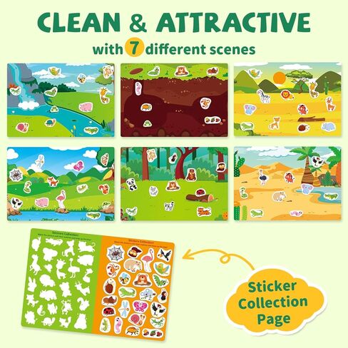 Jelly Sticker Book for Kids 3-6 Years, Reusable Sticker Book for Toddlers, Easy to Clean Waterproof, Road Trip Activity for Kids, Stickers Toy Gift for Toddlers Girls & Boys (Animals) in Saudi Arabia