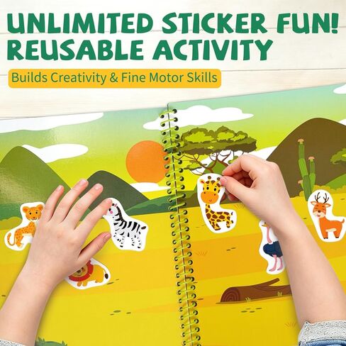 Jelly Sticker Book for Kids 3-6 Years, Reusable Sticker Book for Toddlers, Easy to Clean Waterproof, Road Trip Activity for Kids, Stickers Toy Gift for Toddlers Girls & Boys (Animals) in Saudi Arabia