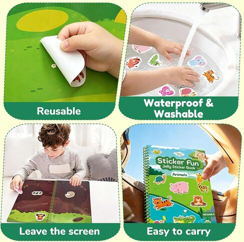 Jelly Sticker Book for Kids 3-6 Years, Reusable Sticker Book for Toddlers, Easy to Clean Waterproof, Road Trip Activity for Kids, Stickers Toy Gift for Toddlers Girls & Boys (Animals) in Saudi Arabia