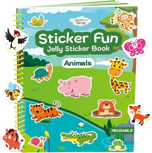 Jelly Sticker Book for Kids 3-6 Years, Reusable Sticker Book for Toddlers, Easy to Clean Waterproof, Road Trip Activity for Kids, Stickers Toy Gift for Toddlers Girls & Boys (Animals) in Saudi Arabia