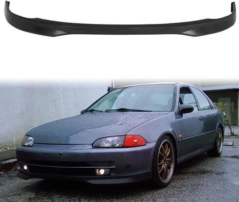 Front Bumper Lip Compatible with 1992-1995 Honda Civic 4 Door Sedan, Unpainted Black T R Style PP - Polypropylene Front Lower Chin Spoiler Protector, 1 PC in Saudi Arabia
