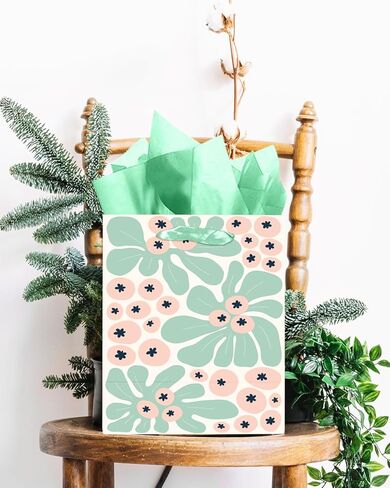 qiqee Medium Paper Gift Bags with Tissue Paper Handles 6PCS Springtime Flowers Cardboard Floral Gift Bags for Women Mom Grandma Party Supply (6PCS Bags+Tissue Paper) in Kuwait