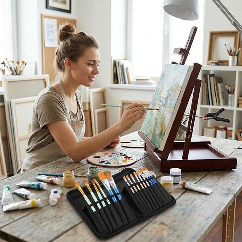 حافظة فرشاة الطلاء Skrfren، حامل فرشاة الطلاء مع 15 فتحة منظم فرش القماش مع تصميم حامل منبثق للسفر وحامل فرش ألوان مائية وإغلاق بسحاب لفرش الفن والمكياج مقاس 11 بوصة باللون الأسود in Kuwait